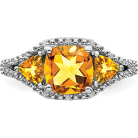 14K White Gold 3-Stone Citrine and Diamond Ring with Cushion and Trillion Cut Gems - 1.814 Carat Total Gemstone Weight by 0