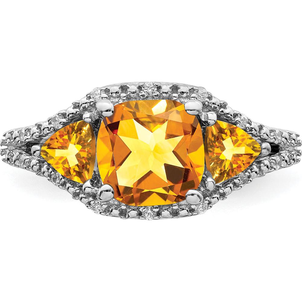 14K White Gold 3-Stone Citrine and Diamond Ring with Cushion and Trillion Cut Gems - 1.814 Carat Total Gemstone Weight by 0