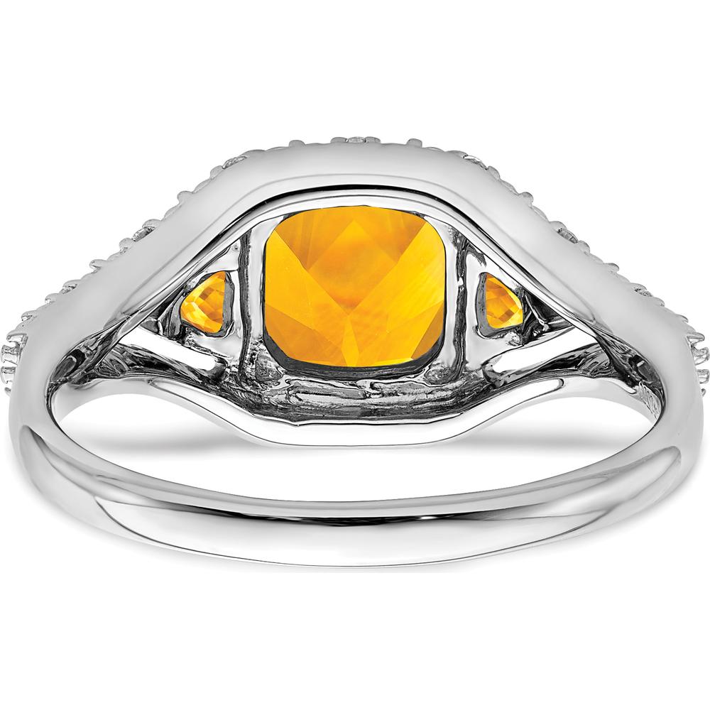 14K White Gold 3-Stone Citrine and Diamond Ring with Cushion and Trillion Cut Gems - 1.814 Carat Total Gemstone Weight by 0