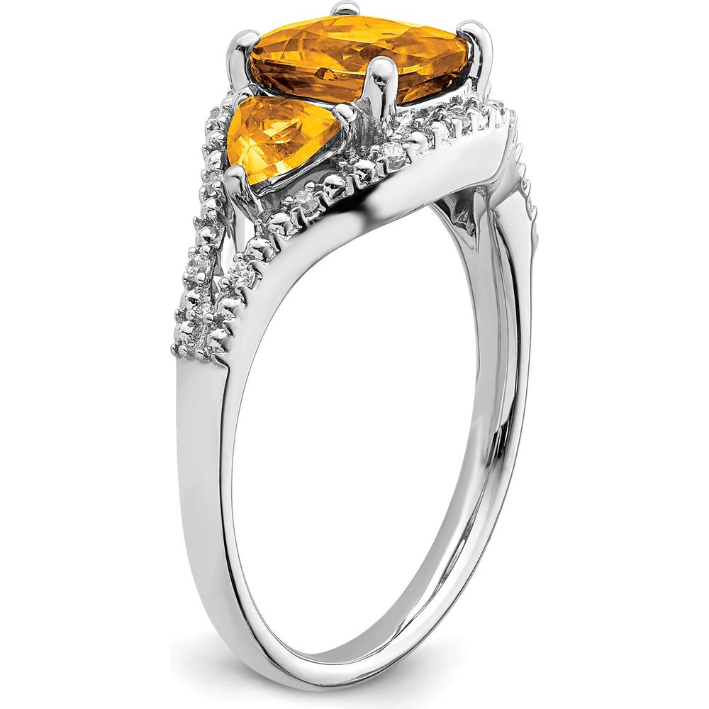 14K White Gold 3-Stone Citrine and Diamond Ring with Cushion and Trillion Cut Gems - 1.814 Carat Total Gemstone Weight by 0