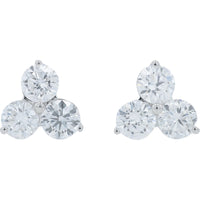 14K White Gold 3-Stone Cluster Lab Grown Diamond Stud Earrings - 2.50 Carat Total Diamond Weight