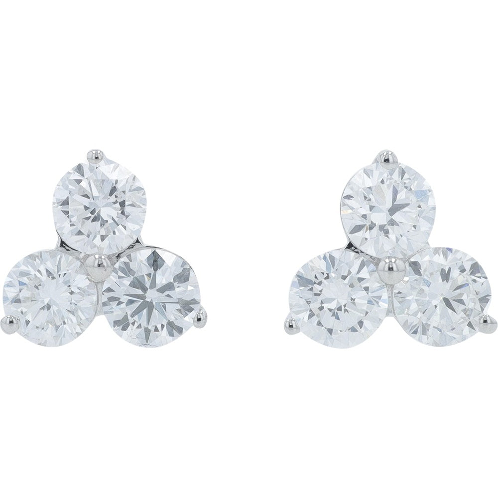 14K White Gold 3-Stone Cluster Lab Grown Diamond Stud Earrings - 2.50 Carat Total Diamond Weight