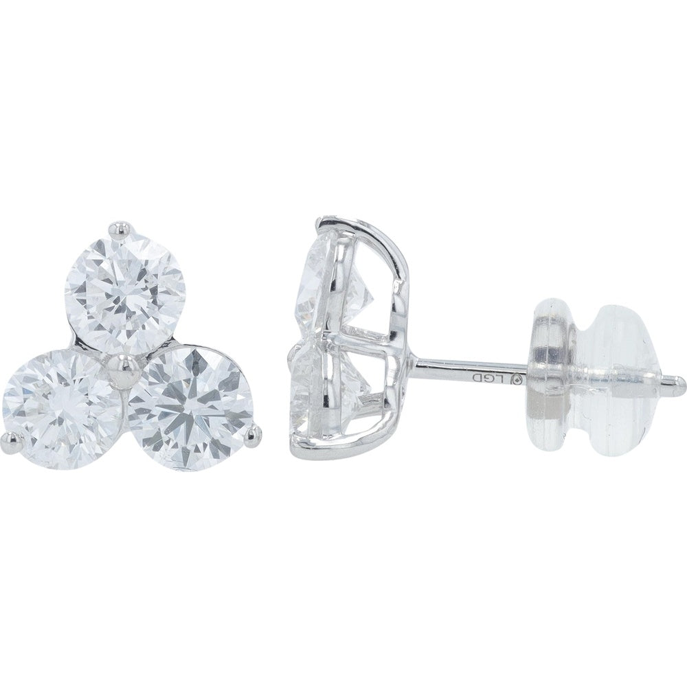 14K White Gold 3-Stone Cluster Lab Grown Diamond Stud Earrings - 2.50 Carat Total Diamond Weight