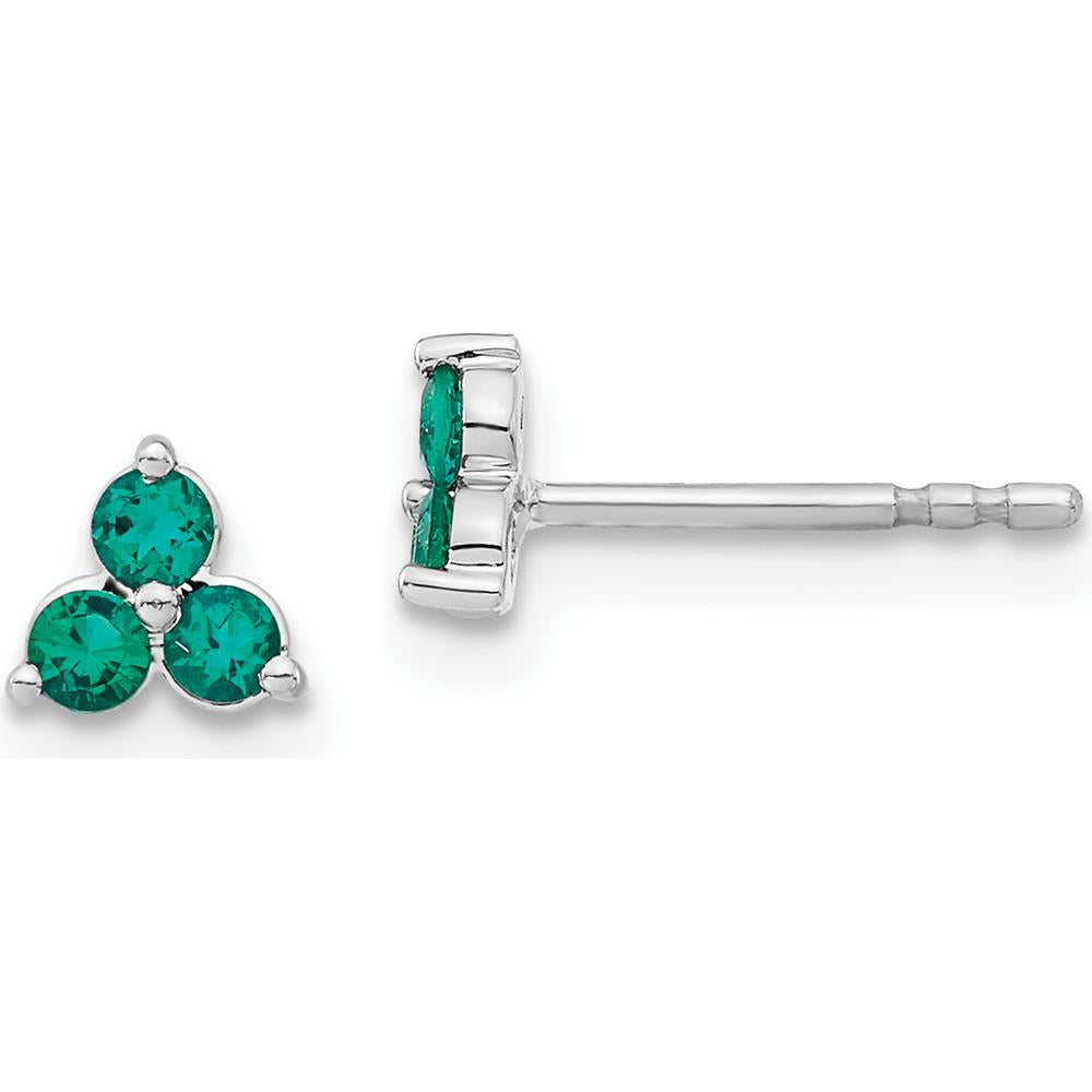 14K White Gold 3-Stone Created Emerald Button Earrings - 0.05 Carat Total Carat Weight by Monteluci Fine Jewelry