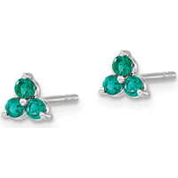 14K White Gold 3-Stone Created Emerald Button Earrings - 0.05 Carat Total Carat Weight by Monteluci Fine Jewelry