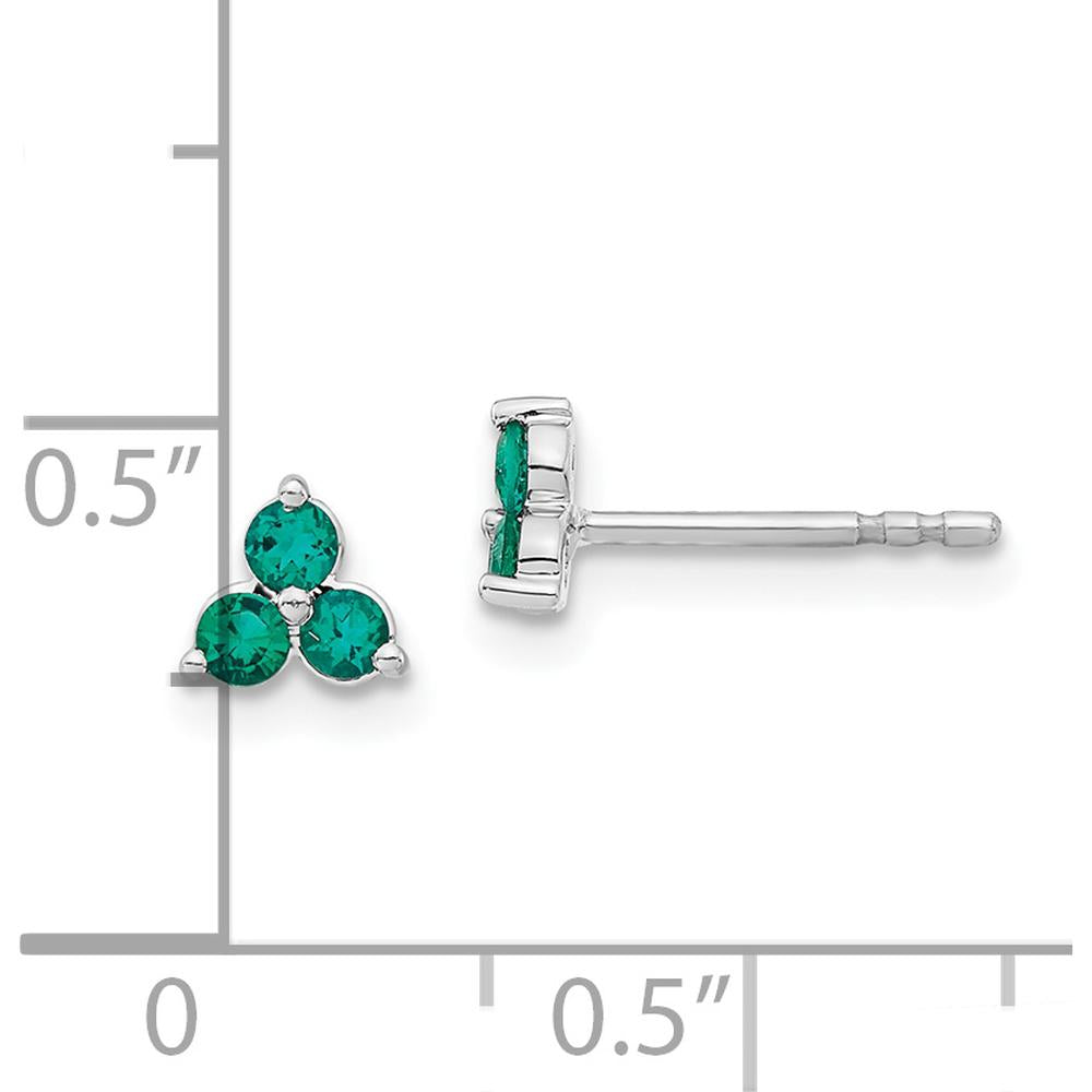 14K White Gold 3-Stone Created Emerald Button Earrings - 0.05 Carat Total Carat Weight by Monteluci Fine Jewelry