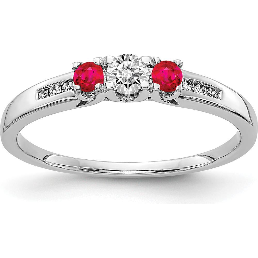 14K White Gold 3-Stone Diamond and Ruby Ring with Round Stones - 0.13 Carat Total Diamond Weight, 0.18 Carat Total Ruby Weight by 0