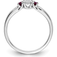 14K White Gold 3-Stone Diamond and Ruby Ring with Round Stones - 0.13 Carat Total Diamond Weight, 0.18 Carat Total Ruby Weight by 0
