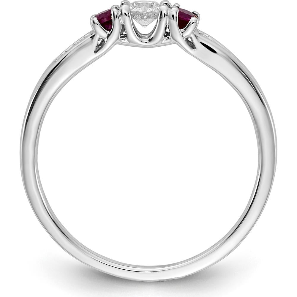 14K White Gold 3-Stone Diamond and Ruby Ring with Round Stones - 0.13 Carat Total Diamond Weight, 0.18 Carat Total Ruby Weight by 0