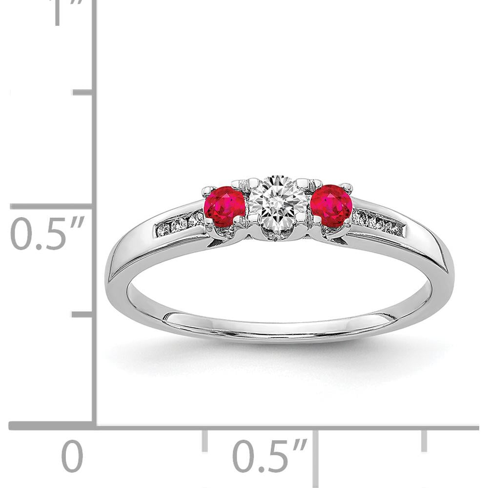 14K White Gold 3-Stone Diamond and Ruby Ring with Round Stones - 0.13 Carat Total Diamond Weight, 0.18 Carat Total Ruby Weight by 0