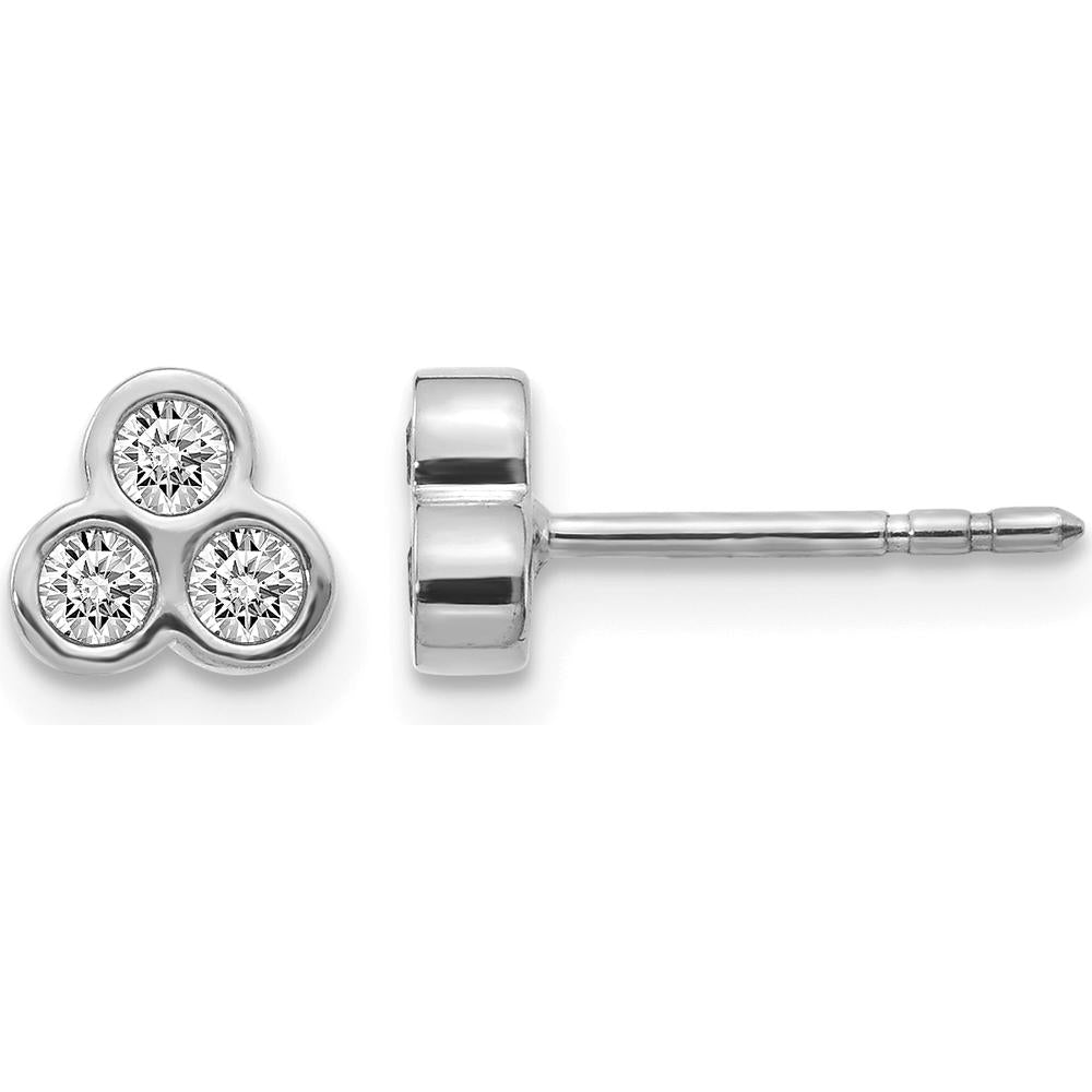 14K White Gold 3-Stone Diamond Button Earrings - 0.12 Carats Total Diamond Weight by Monteluci Fine Jewelry