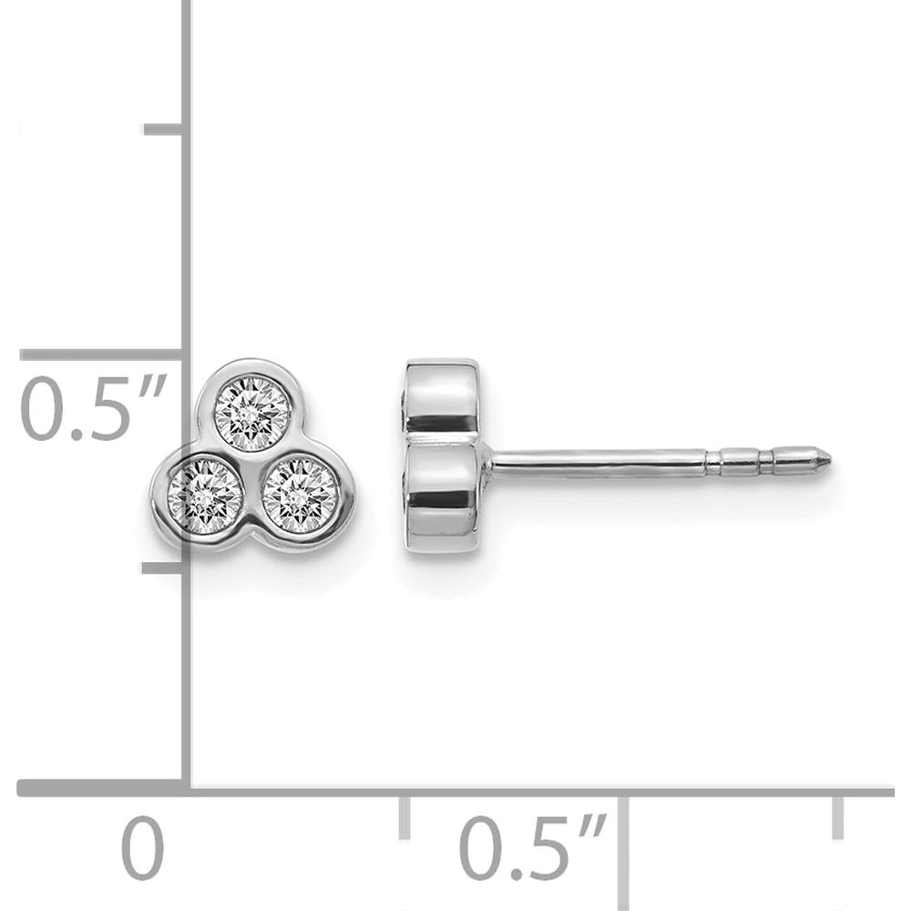 14K White Gold 3-Stone Diamond Button Earrings - 0.12 Carats Total Diamond Weight by Monteluci Fine Jewelry