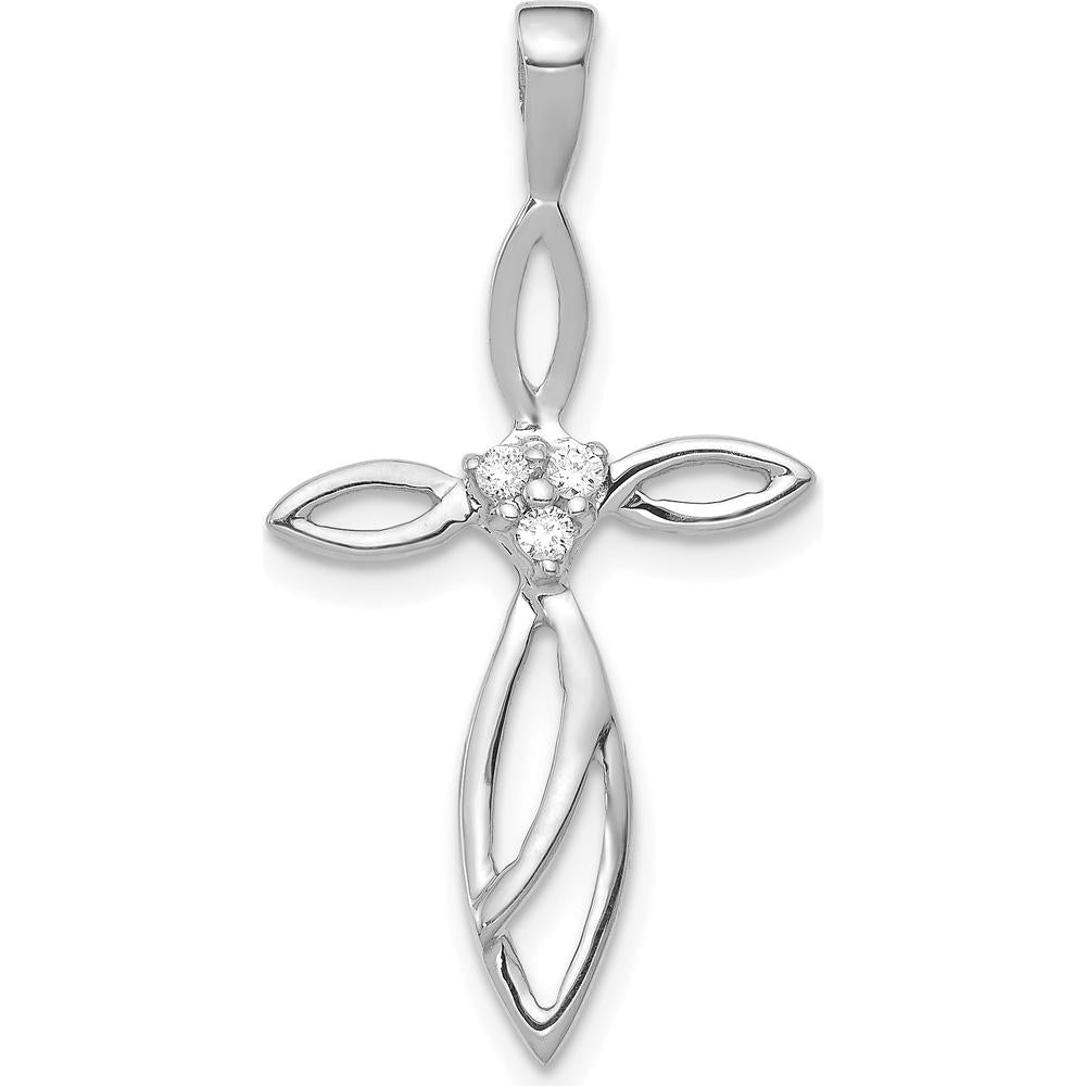 14K White Gold 3-Stone Diamond Cross Pendant - 0.015 Carat Total Diamond Weight by Monteluci Fine Jewelry