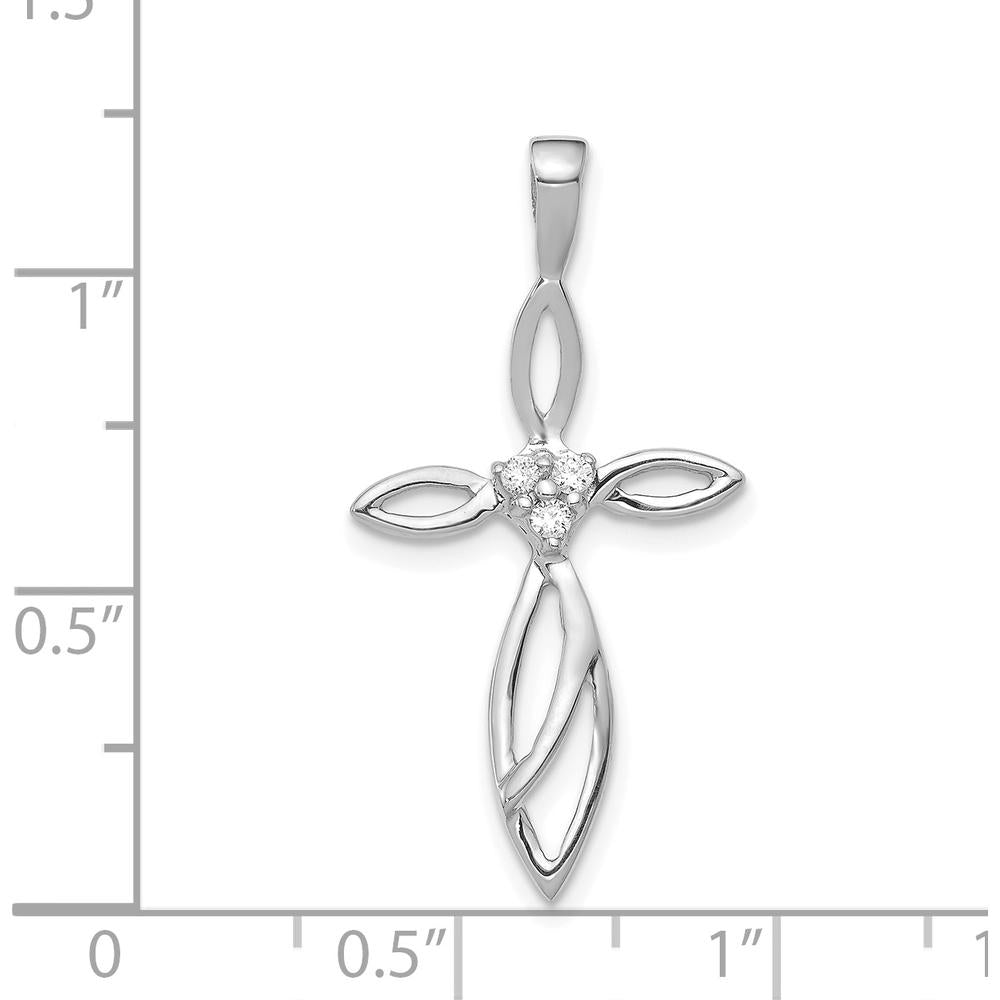14K White Gold 3-Stone Diamond Cross Pendant - 0.015 Carat Total Diamond Weight by Monteluci Fine Jewelry