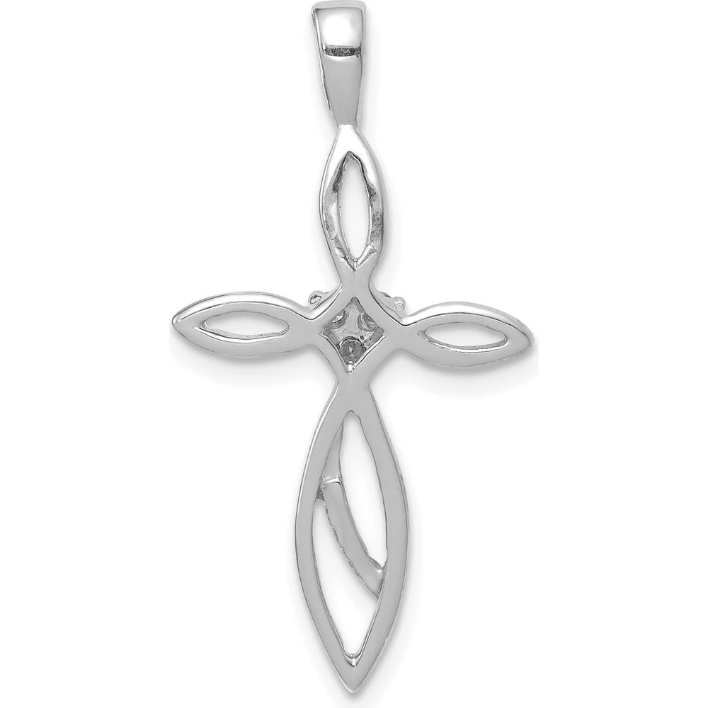14K White Gold 3-Stone Diamond Cross Pendant - 0.015 Carat Total Diamond Weight by Monteluci Fine Jewelry