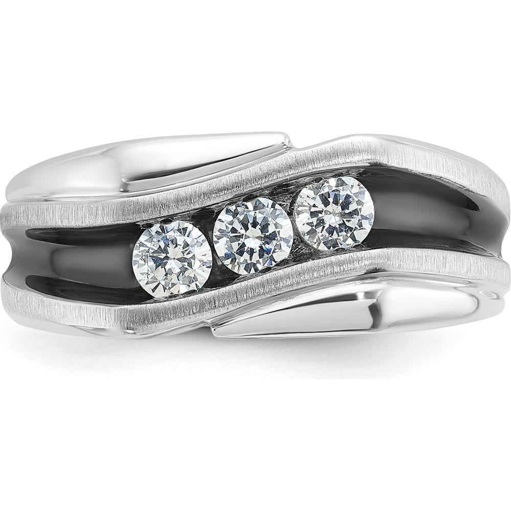 14K White Gold 3-Stone Diamond Ring with Black Rhodium - 0.51 Carats Total Diamond Weight by IBGoodman