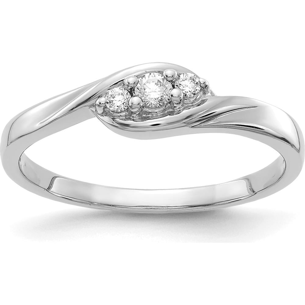 14K White Gold 3-Stone Diamond Ring with Round Brilliant Diamonds - 0.11 Carat Total Diamond Weight by 0