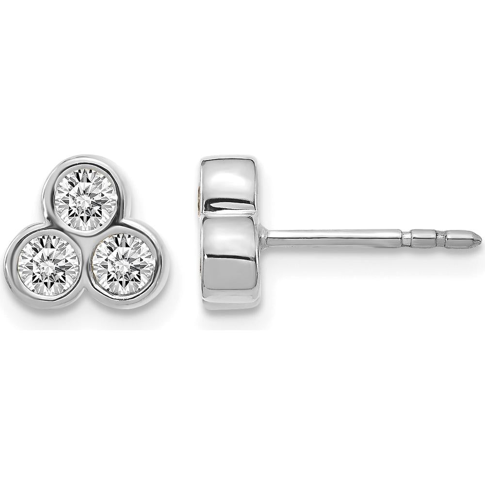 14K White Gold 3-Stone Diamond Stud Earrings - 0.08 Carats Total Diamond Weight by Monteluci Fine Jewelry