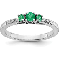 14K White Gold 3-Stone Emerald and Diamond Ring - 0.12 Carat Total Emerald Weight, 0.03 Carat Total Diamond Weight by 0