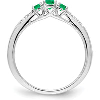 14K White Gold 3-Stone Emerald and Diamond Ring - 0.12 Carat Total Emerald Weight, 0.03 Carat Total Diamond Weight by 0