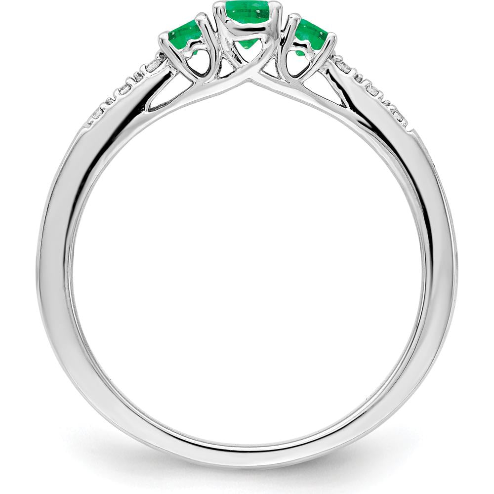 14K White Gold 3-Stone Emerald and Diamond Ring - 0.12 Carat Total Emerald Weight, 0.03 Carat Total Diamond Weight by 0