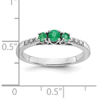 14K White Gold 3-Stone Emerald and Diamond Ring - 0.12 Carat Total Emerald Weight, 0.03 Carat Total Diamond Weight by 0