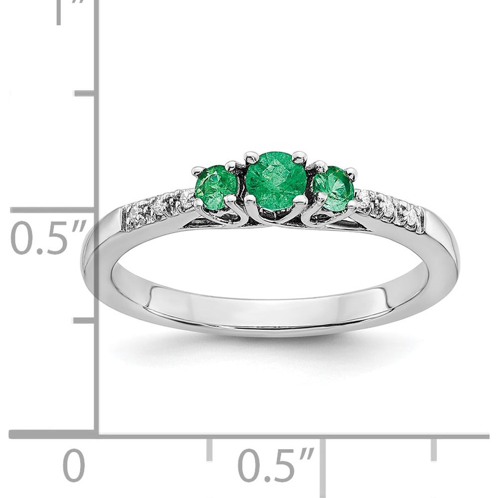 14K White Gold 3-Stone Emerald and Diamond Ring - 0.12 Carat Total Emerald Weight, 0.03 Carat Total Diamond Weight by 0