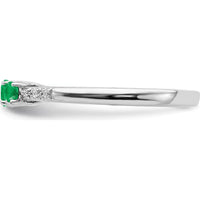 14K White Gold 3-Stone Emerald and Diamond Ring - 0.12 Carat Total Emerald Weight, 0.03 Carat Total Diamond Weight by 0