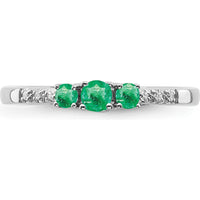 14K White Gold 3-Stone Emerald and Diamond Ring - 0.12 Carat Total Emerald Weight, 0.03 Carat Total Diamond Weight by 0