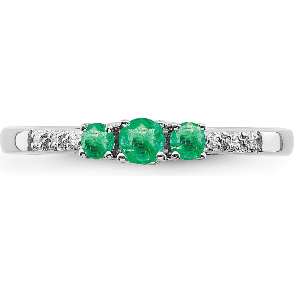 14K White Gold 3-Stone Emerald and Diamond Ring - 0.12 Carat Total Emerald Weight, 0.03 Carat Total Diamond Weight by 0
