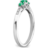 14K White Gold 3-Stone Emerald and Diamond Ring - 0.12 Carat Total Emerald Weight, 0.03 Carat Total Diamond Weight by 0
