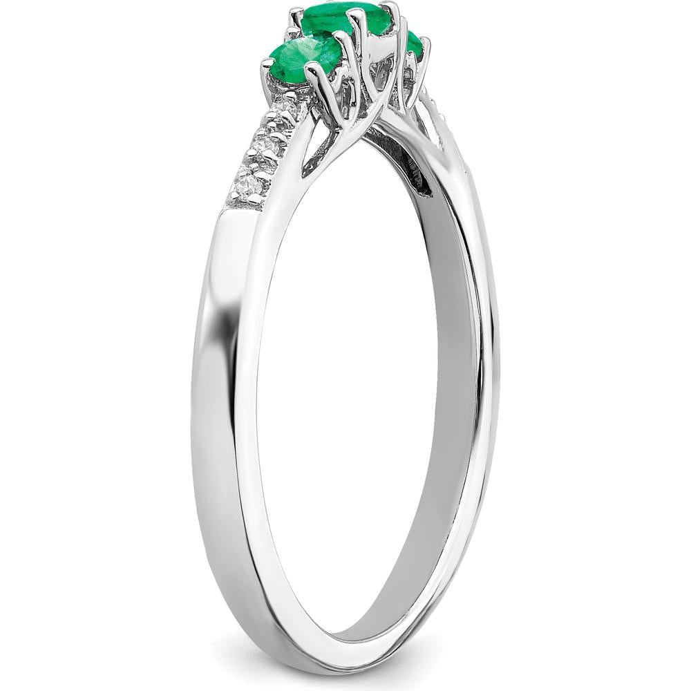 14K White Gold 3-Stone Emerald and Diamond Ring - 0.12 Carat Total Emerald Weight, 0.03 Carat Total Diamond Weight by 0