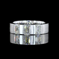 14K White Gold 3-Stone Emerald Cut Lab Diamond Eternity Band with Half-Bezel Setting - 1.57 Carats Total Diamond Weight - Covaloro Fine Jewelry