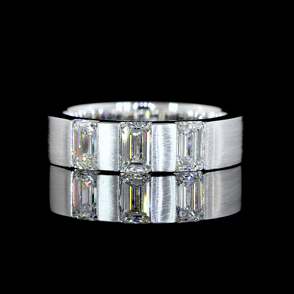 14K White Gold 3-Stone Emerald Cut Lab Diamond Eternity Band with Half-Bezel Setting - 1.57 Carats Total Diamond Weight - Covaloro Fine Jewelry