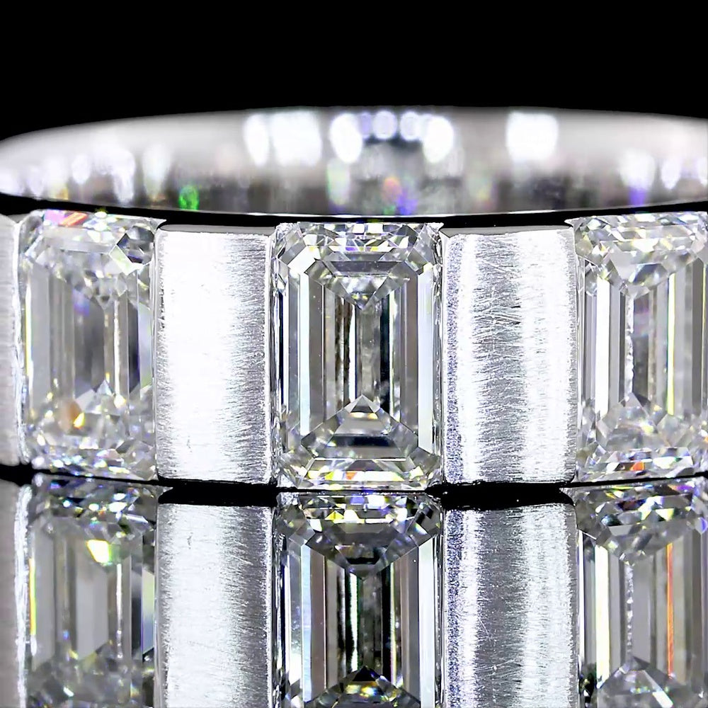 14K White Gold 3-Stone Emerald Cut Lab Diamond Eternity Band with Half-Bezel Setting - 1.57 Carats Total Diamond Weight - Covaloro Fine Jewelry