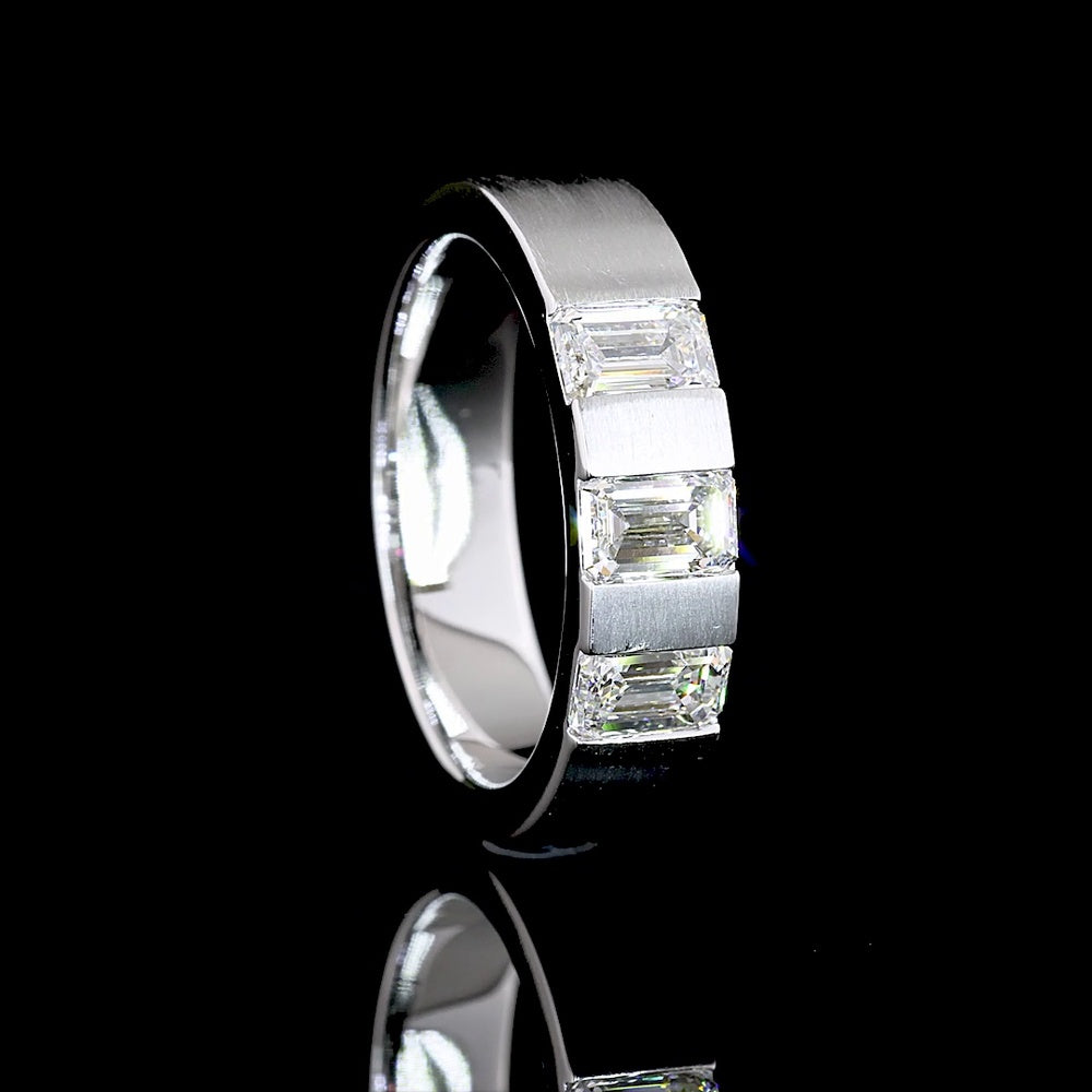 14K White Gold 3-Stone Emerald Cut Lab Diamond Eternity Band with Half-Bezel Setting - 1.57 Carats Total Diamond Weight - Covaloro Fine Jewelry