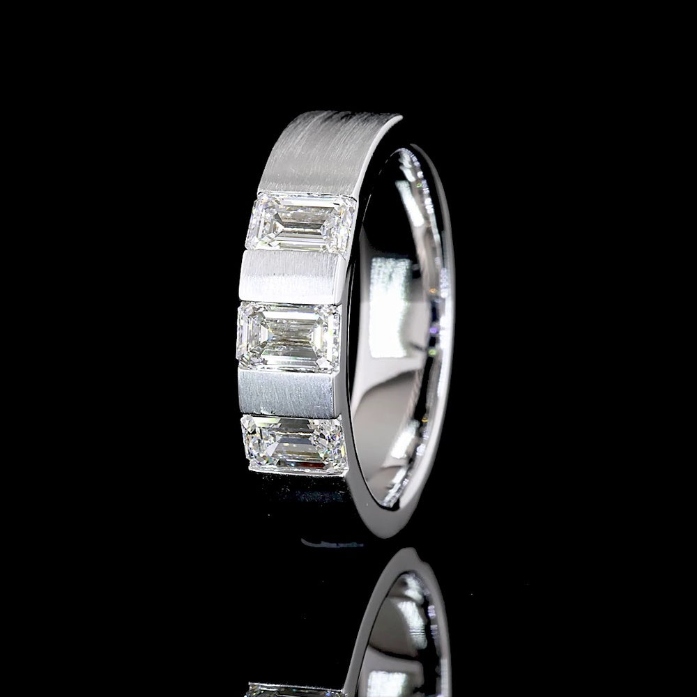14K White Gold 3-Stone Emerald Cut Lab Diamond Eternity Band with Half-Bezel Setting - 1.57 Carats Total Diamond Weight - Covaloro Fine Jewelry
