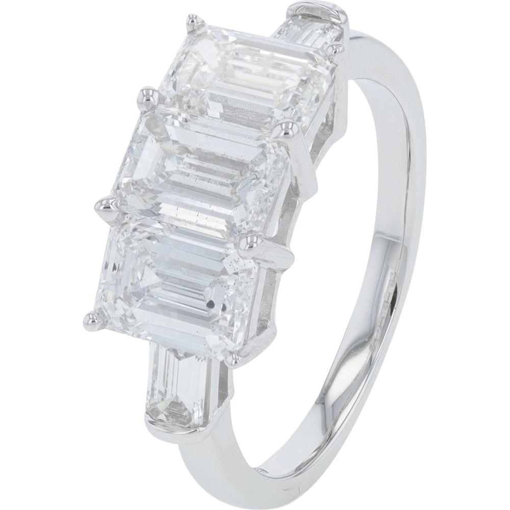 14K White Gold 3 - Stone Emerald Cut Lab Grown Diamond Engagement Ring - 3.25 Carat Total Diamond Weight