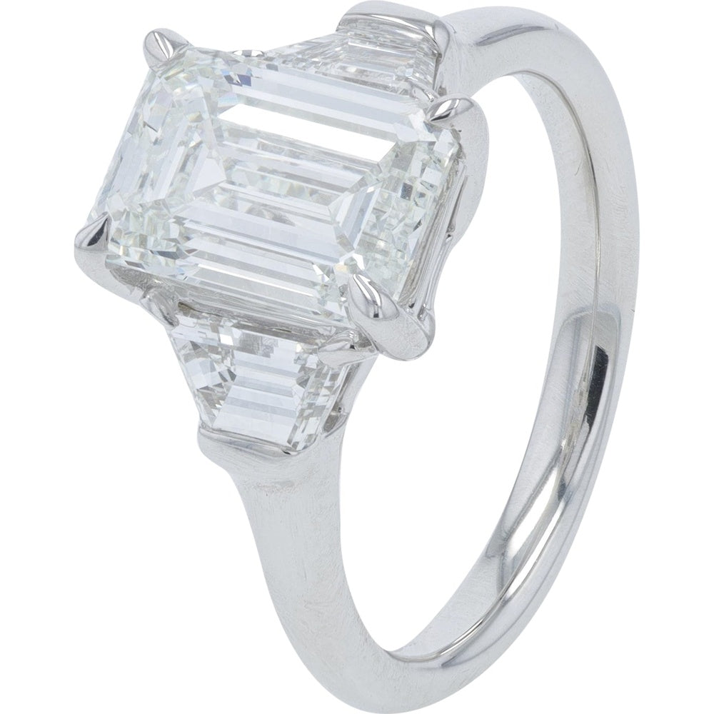 14K White Gold 3-Stone Emerald Cut Lab Grown Diamond Engagement Ring - 3.75 Carat Total Diamond Weight with IGI Certification