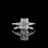 14K White Gold 3-Stone Engagement Ring with 2.06 Carat Radiant Cut Lab Diamond and Tapered Baguette Side Stones - 2.40 Carat Total Diamond Weight - Covaloro Fine Jewelry