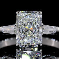 14K White Gold 3-Stone Engagement Ring with 2.06 Carat Radiant Cut Lab Diamond and Tapered Baguette Side Stones - 2.40 Carat Total Diamond Weight - Covaloro Fine Jewelry