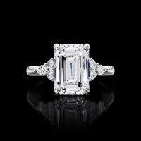 14K White Gold 3-Stone Engagement Ring with 3.20 Carats Emerald Cut Lab Diamond and Accent Stones (Marquise & Brilliant Cut) - 3.45 Carats Total Diamond Weight - Covaloro Fine Jewelry