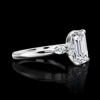 14K White Gold 3-Stone Engagement Ring with 3.20 Carats Emerald Cut Lab Diamond and Accent Stones (Marquise & Brilliant Cut) - 3.45 Carats Total Diamond Weight - Covaloro Fine Jewelry