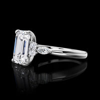 14K White Gold 3-Stone Engagement Ring with 3.20 Carats Emerald Cut Lab Diamond and Accent Stones (Marquise & Brilliant Cut) - 3.45 Carats Total Diamond Weight - Covaloro Fine Jewelry