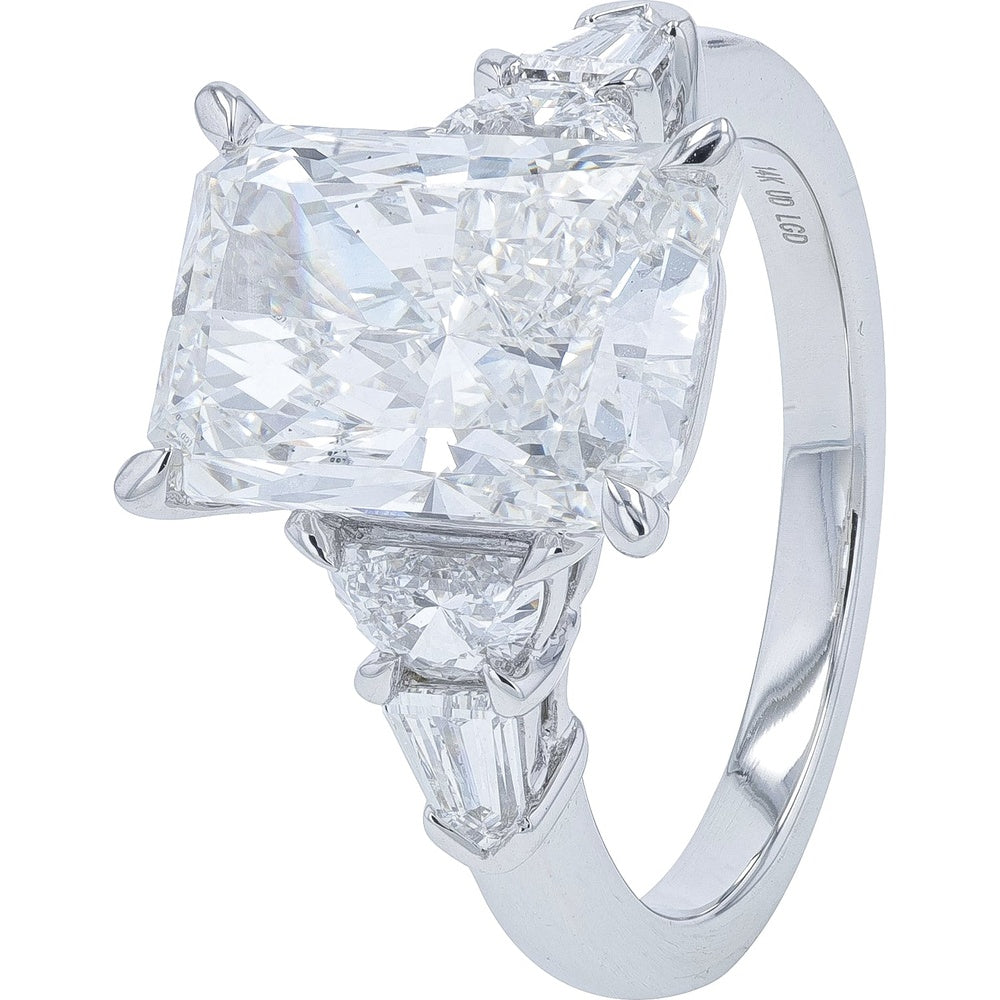 14K White Gold 3-Stone Engagement Ring with 5.00 Carat Radiant Cut Lab Grown Diamond and Accent Stones - 5.85 Carat Total Diamond Weight