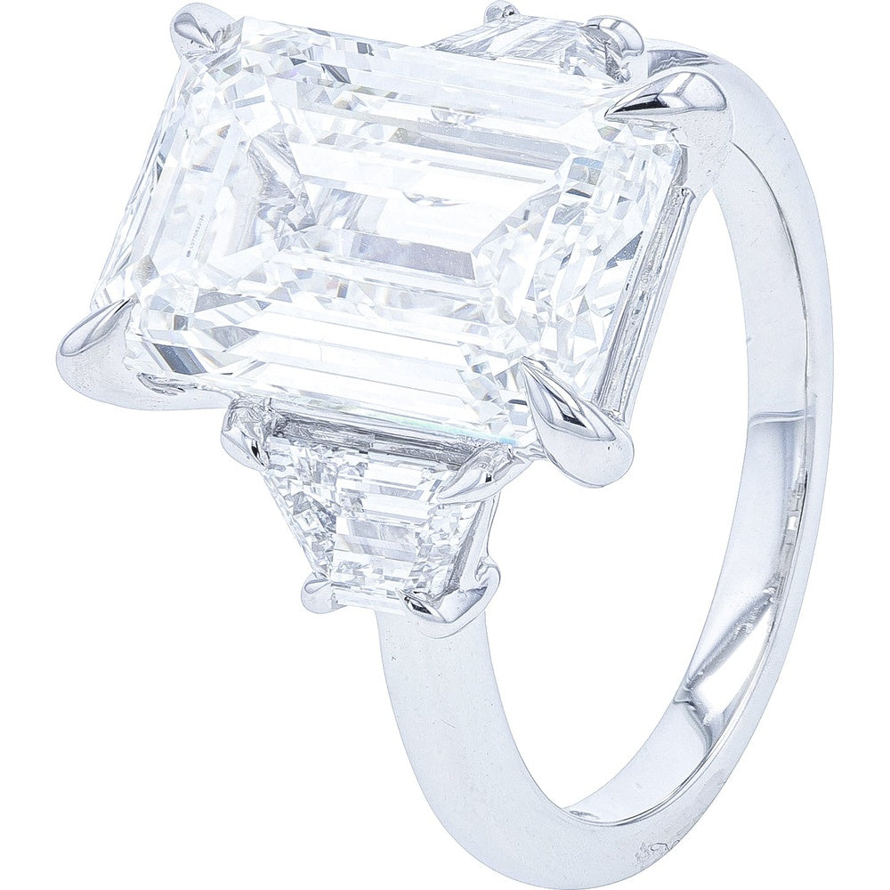 14K White Gold 3-Stone Engagement Ring with 7-Carat Center and 1-Carat Side Lab Grown Diamonds - 8.00 Carat Total Diamond Weight