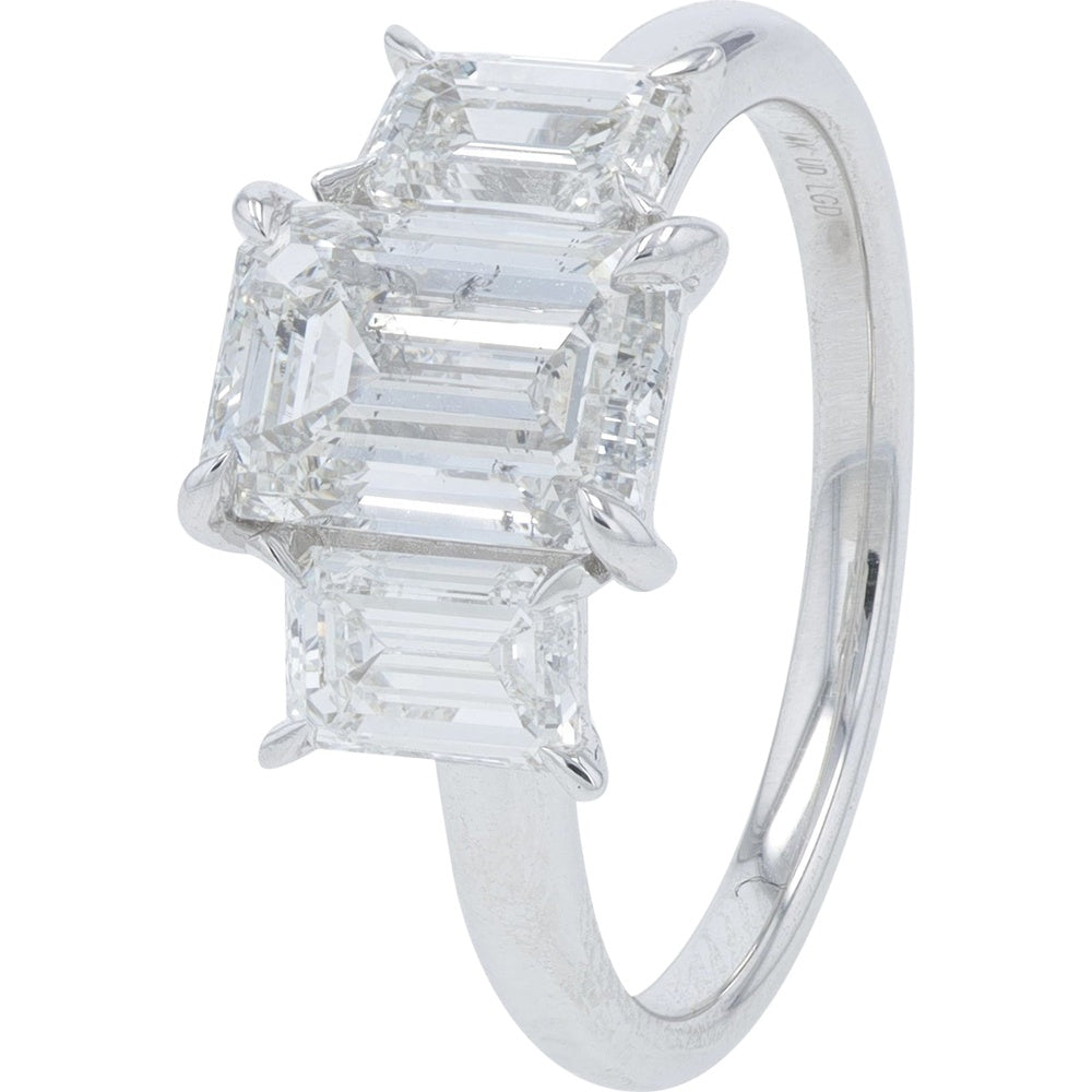 14K White Gold 3-Stone Engagement Ring with Emerald Cut Lab Grown Diamonds - 3.00 Carat Total Diamond Weight