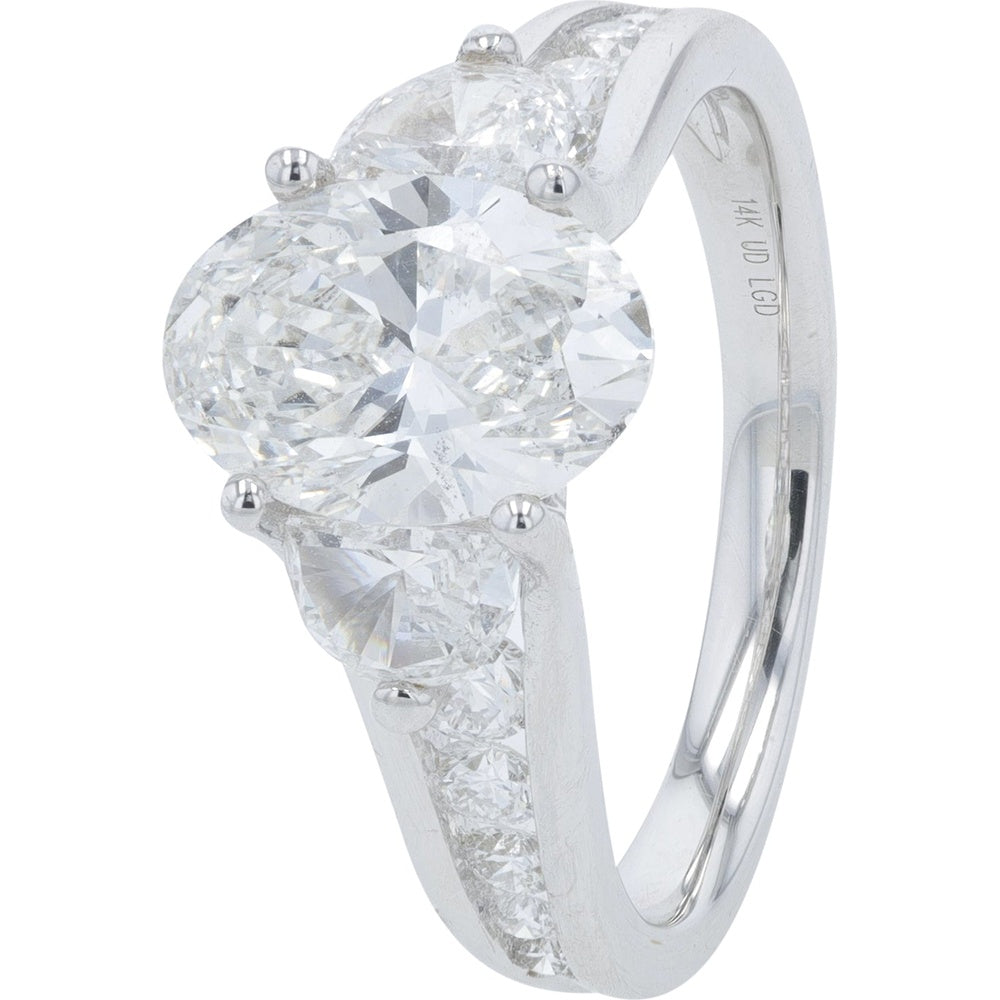14K White Gold 3-Stone Engagement Ring with Lab Grown Diamonds - 3.00 Carat Total Diamond Weight