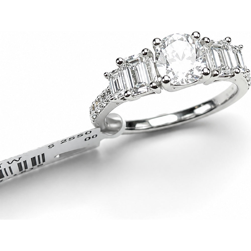 14K White Gold 3-Stone Engagement Ring with Oval Lab Grown Diamond and Emerald Cut Sides, Pave Band - 1.79 Carat Total Diamond Weight by Auriventus