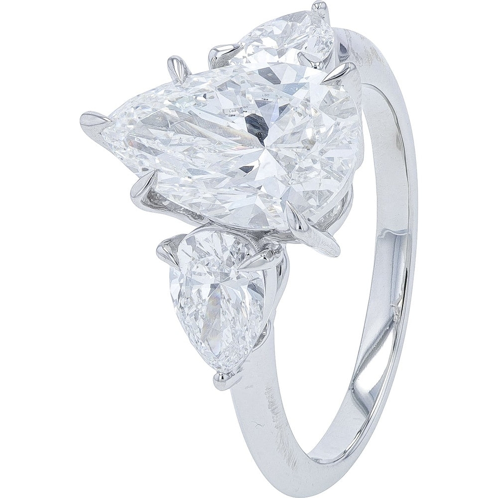 14K White Gold 3-Stone Engagement Ring with Pear-Cut Lab Grown Diamonds - 3.50 Carat Total Diamond Weight
